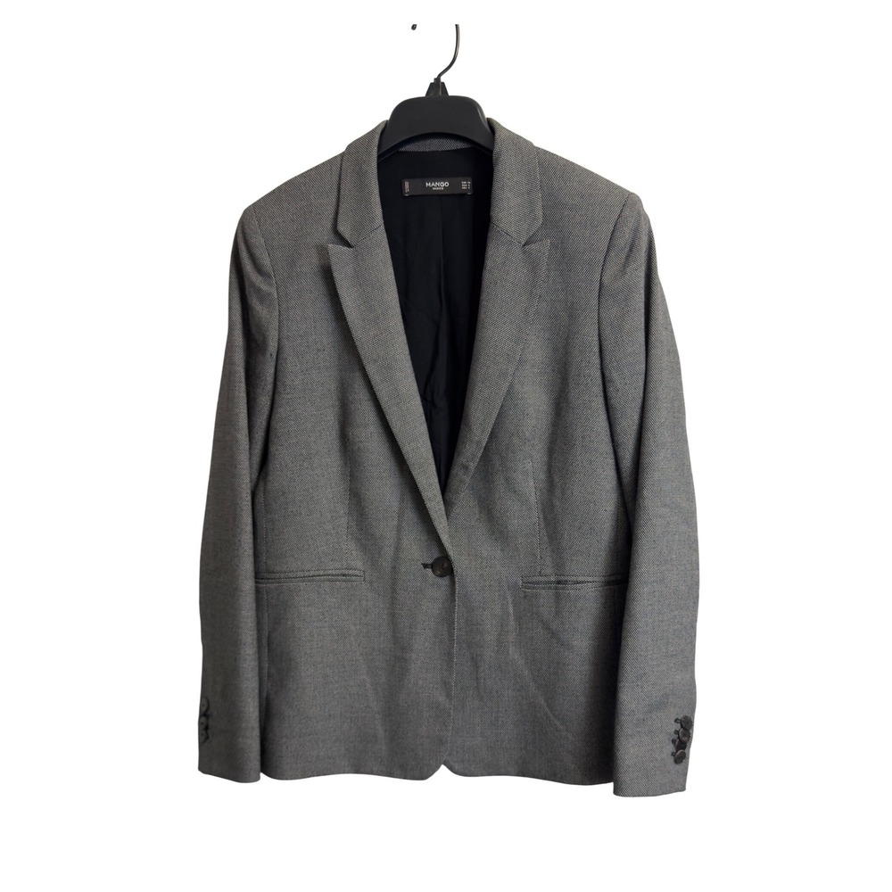 Mango‎ Basics Grey Micro Pattern Single Button Blazer Jacket Womens Size 6 US